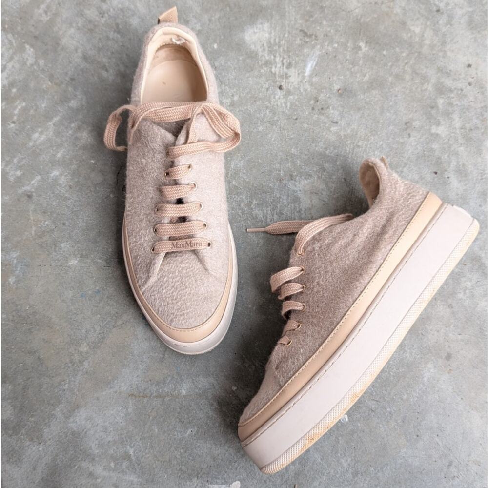 Max Mara Tunny Beige Textile/Leather Platform Sneakers, size EU37.5/US7.5